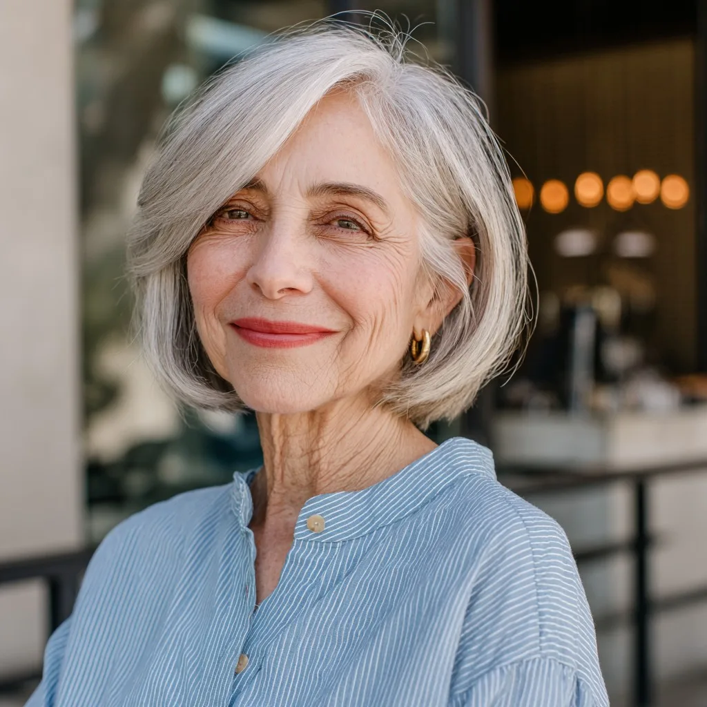 Chic Softly Layered Gray Bob with Gentle Movement