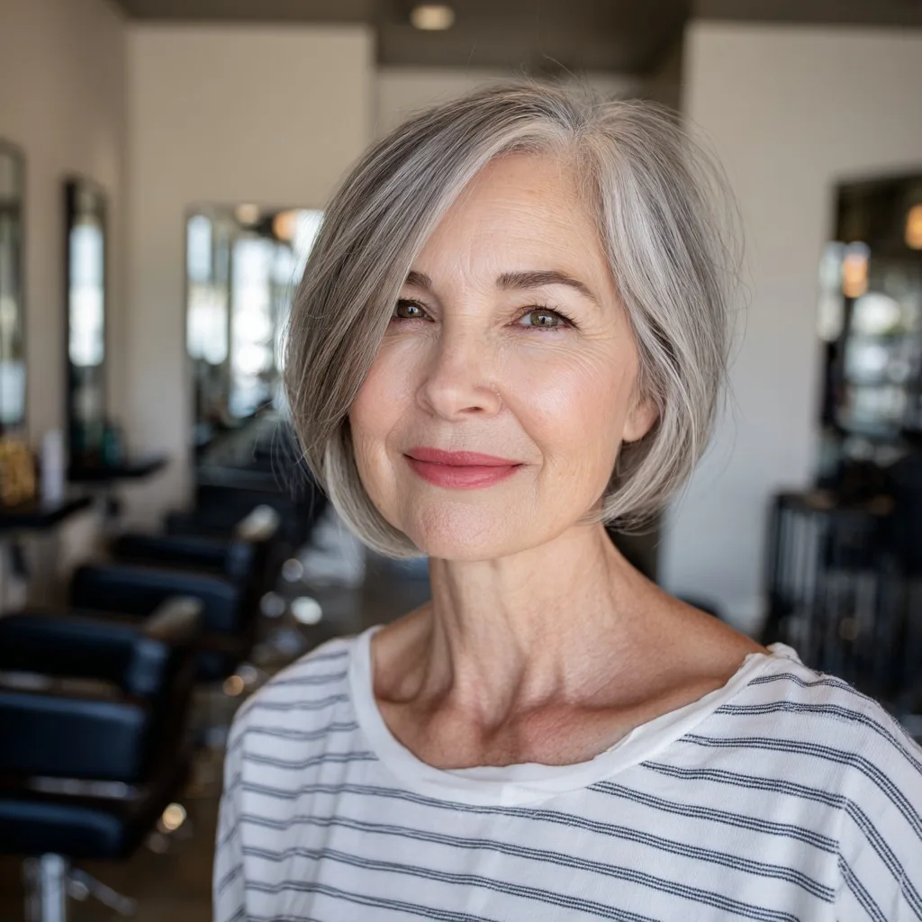 Chic Softly Layered Silver Bob with Gentle Movement
