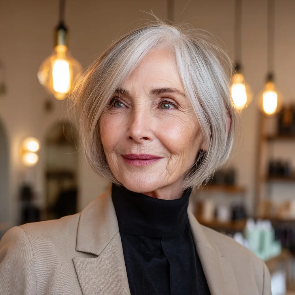 Chic Softly Layered Silver Bob with Natural Movement