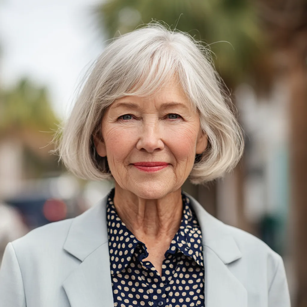 Chic Softly Layered Silver Bob with Subtle Volume