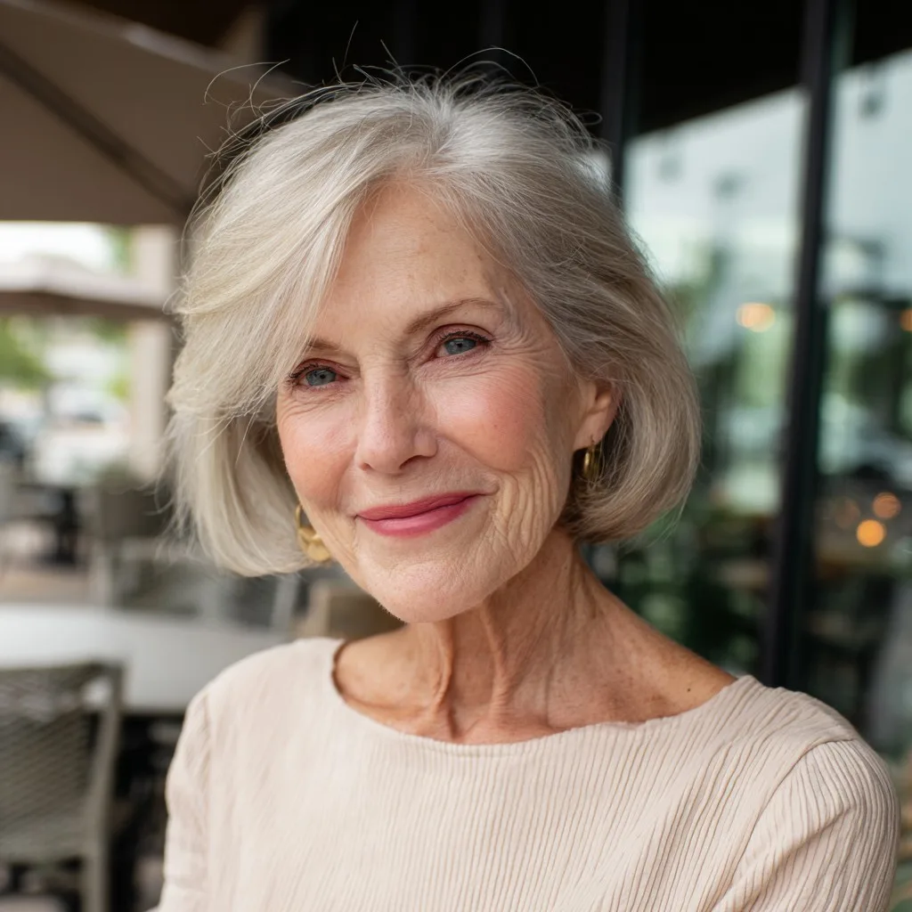Chic Softly Layered Silver Bob