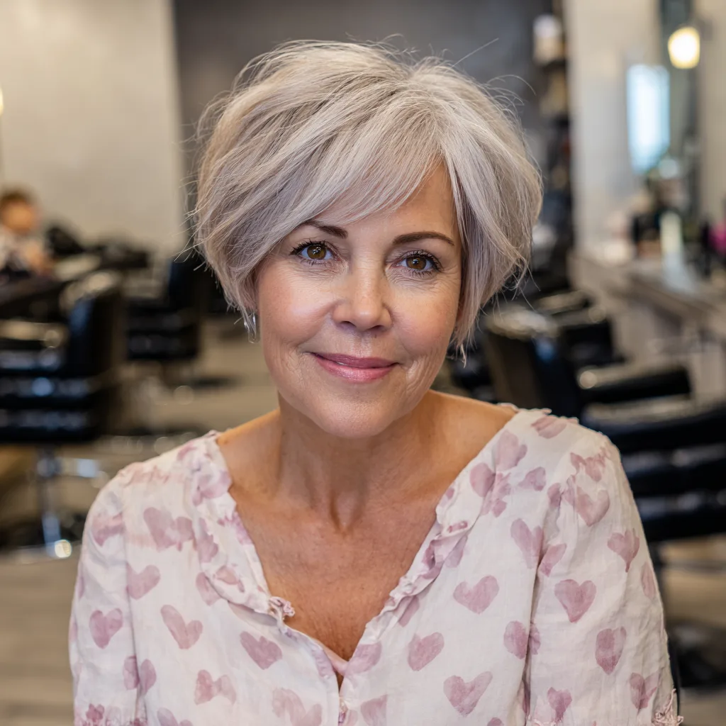 Chic Softly Layered Silver Pixie Bob with Gentle Movement