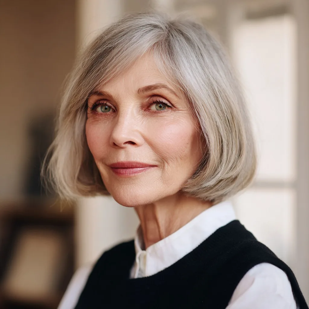 Chic Softly Textured Gray Bob with Gentle Movement