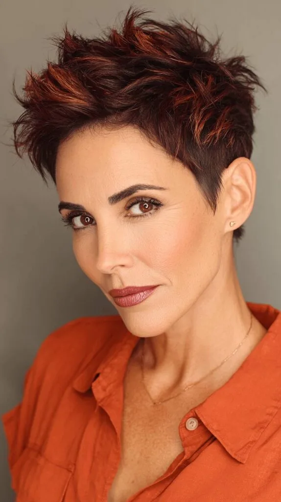 Chic Spiky Pixie Cut with Fiery Highlights