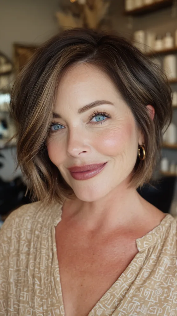 Chic Textured A-Line Bob with Warm Highlights