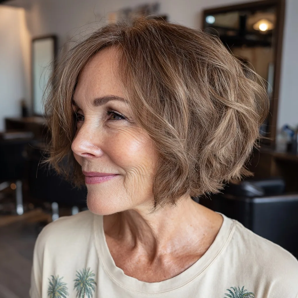 Chic Textured Angular Bob with Soft Curls