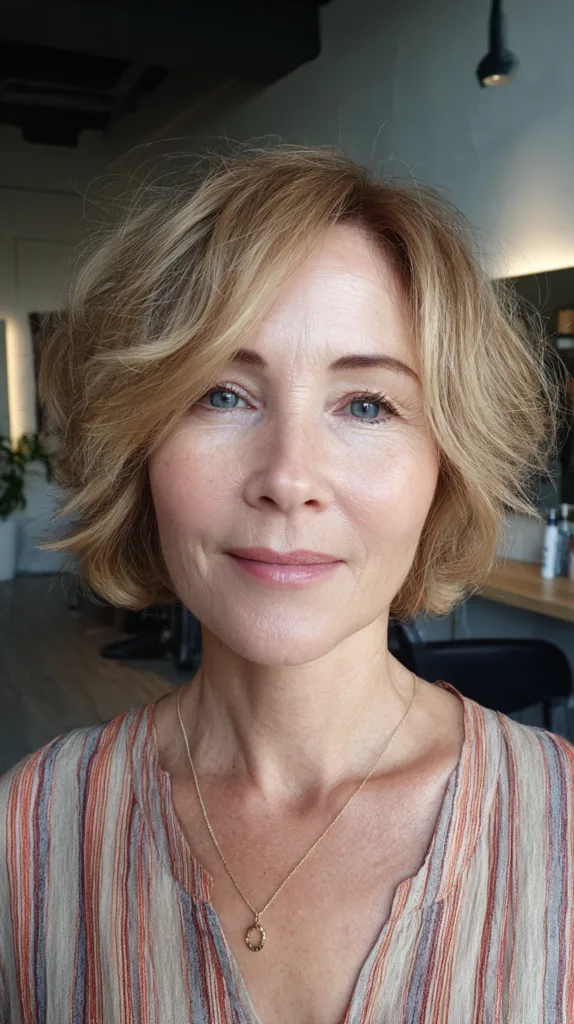 Chic Textured Bob with Soft Blonde Highlights