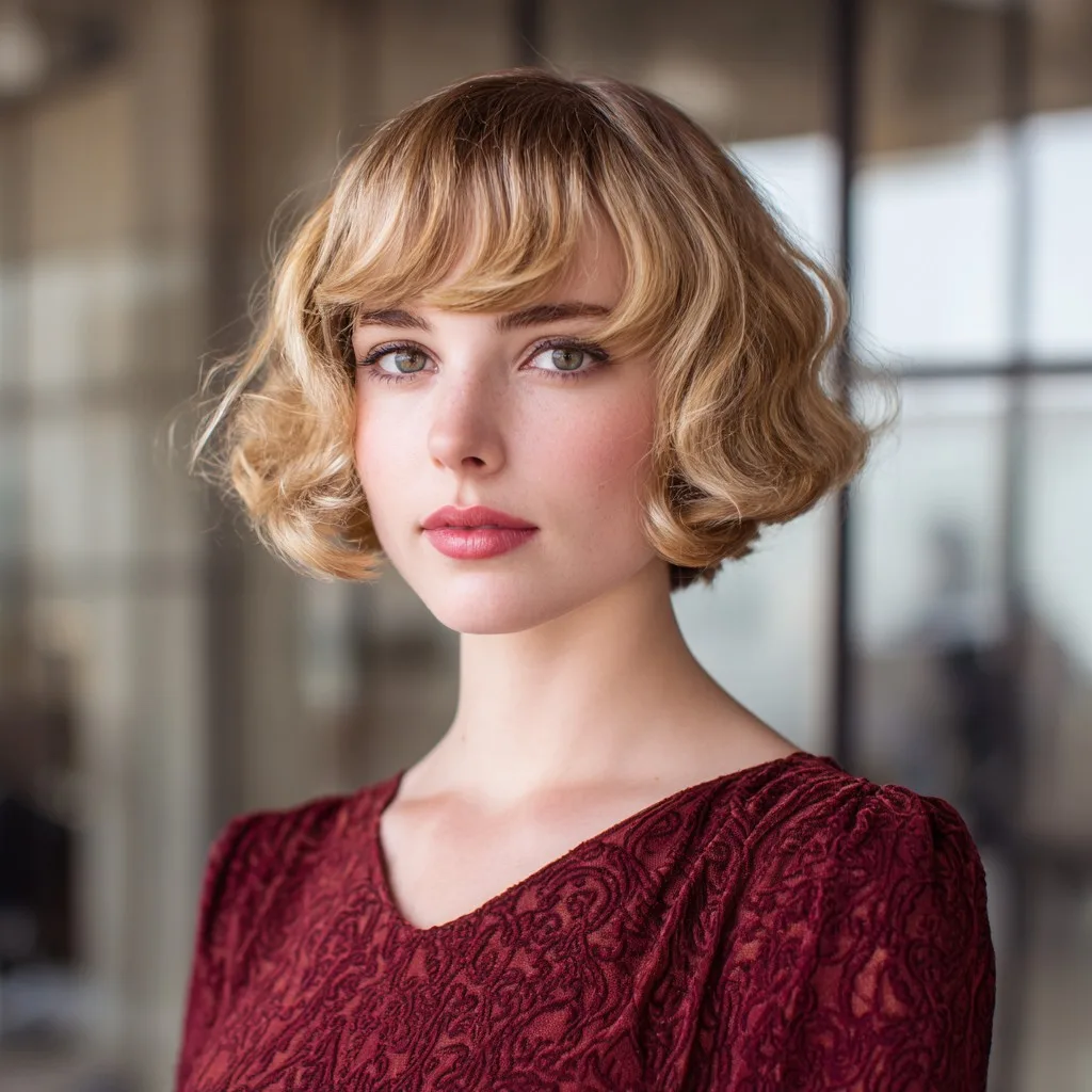Chic Textured Bob with Soft Curtain Bangs