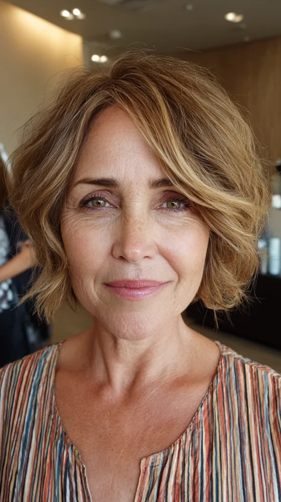 Chic Textured Bob with Warm Blonde Highlights