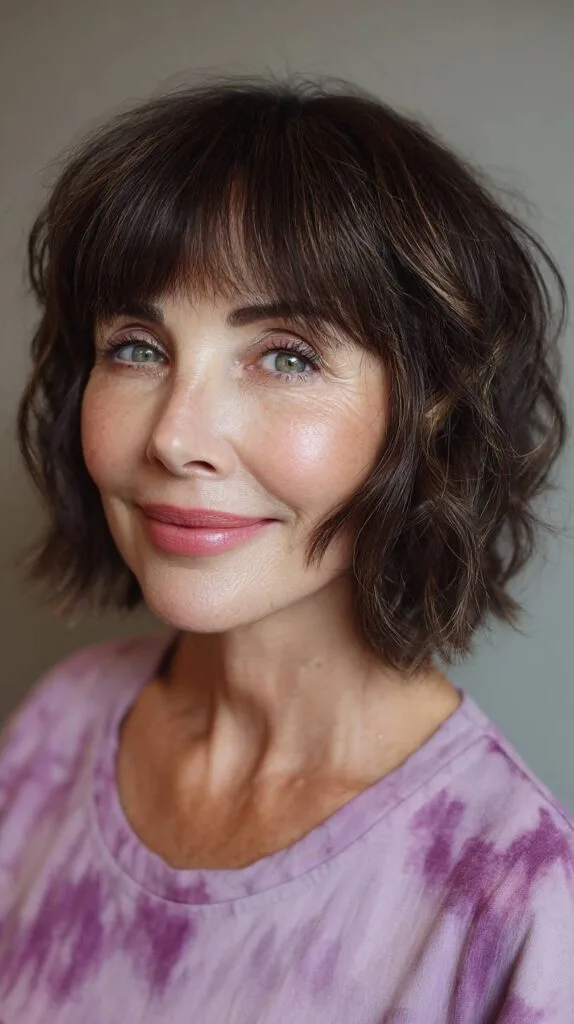 Chic Textured Brown Wolfcut with Subtle Fringe