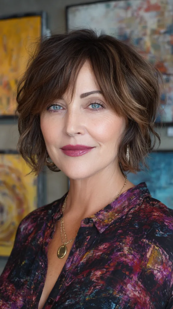 Chic Textured Brunette Bob with Subtle Highlights