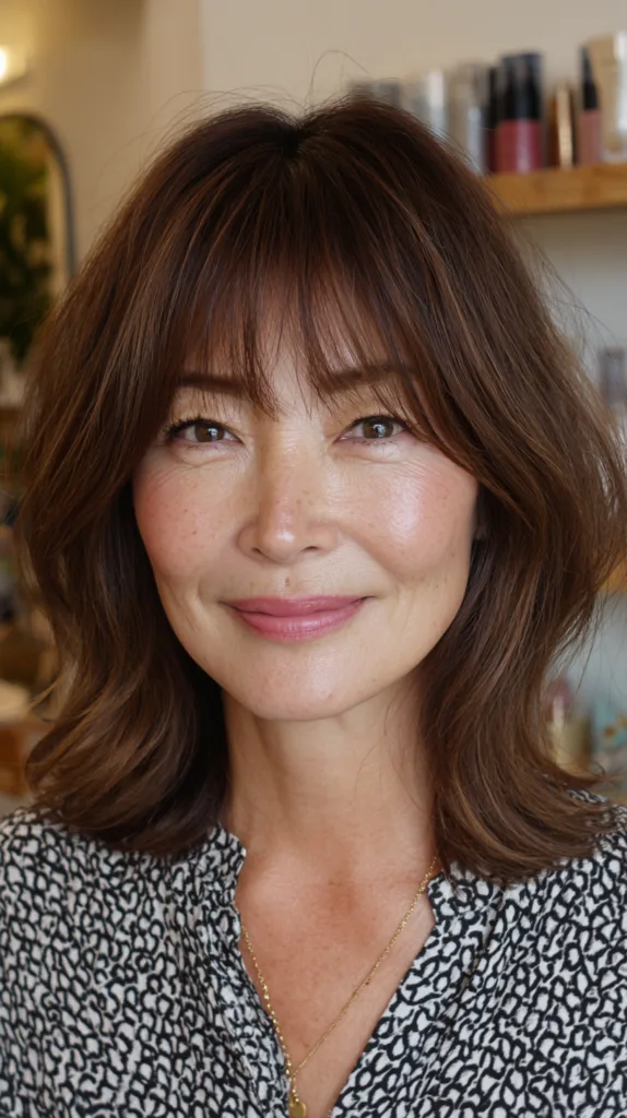 Chic Textured Brunette Cut with Soft Bangs