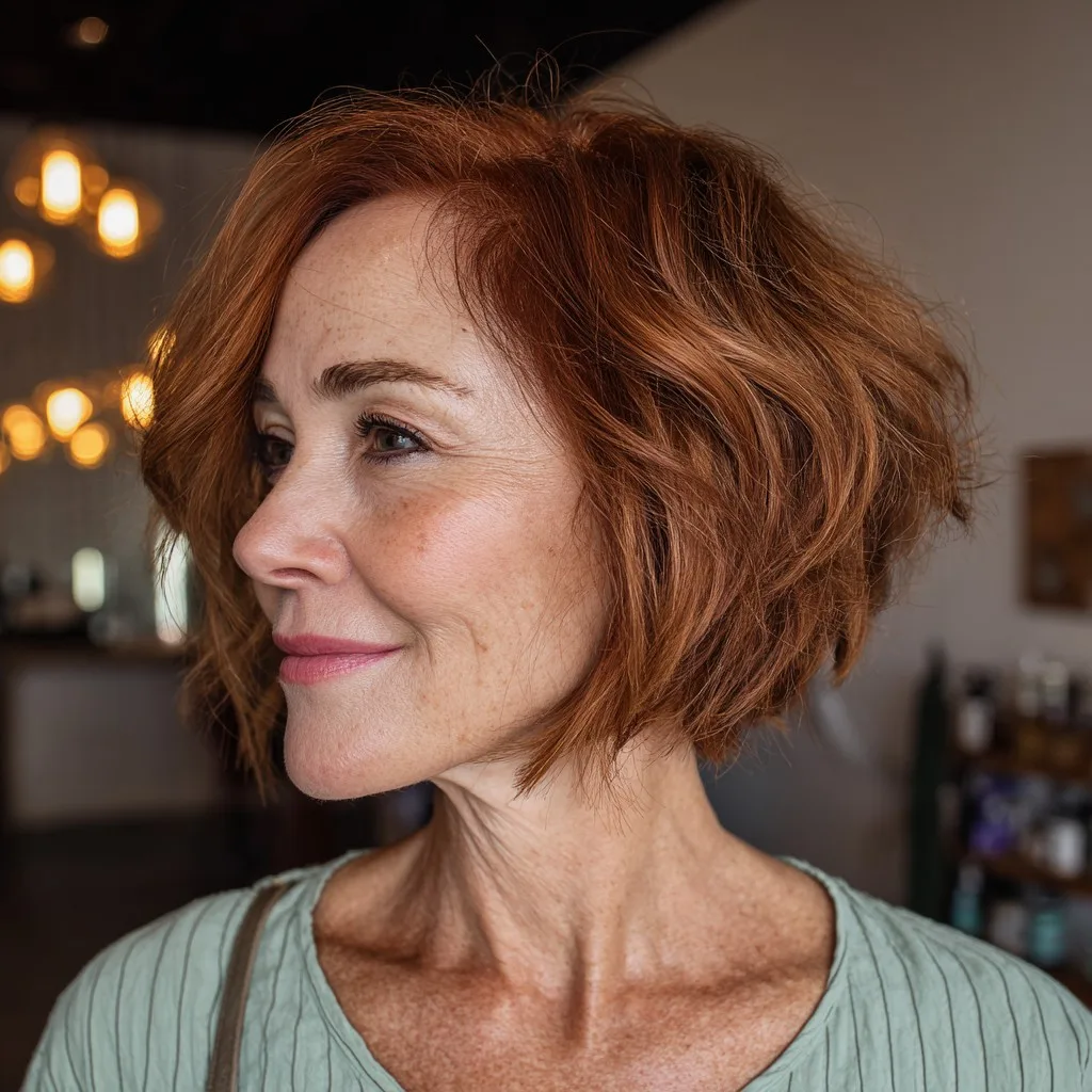 Chic Textured Copper Bob with Soft Waves