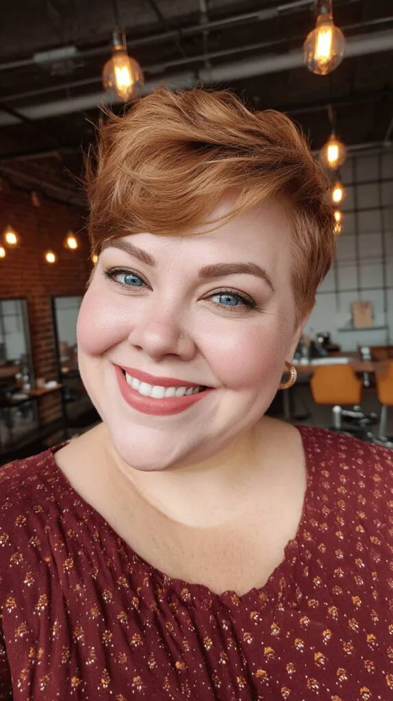 Chic Textured Copper Pixie Cut with Soft Volume