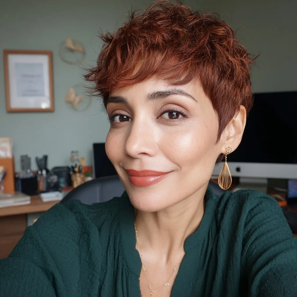 Chic Textured Copper Pixie with Defined Layers