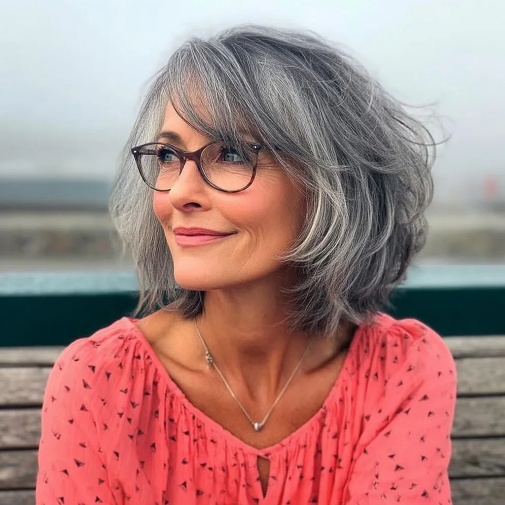 Chic Textured Gray Bob with Side Bangs