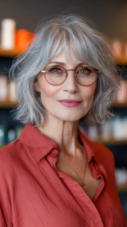 Chic Textured Grey Bob with Soft Volume
