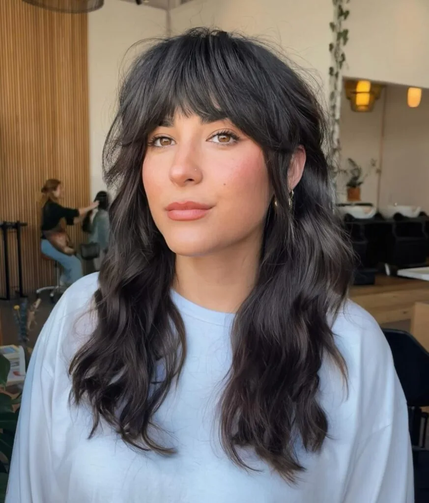Chic Textured Long Layers with Soft Curtain Bangs