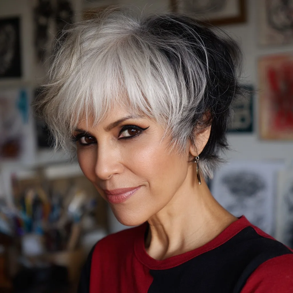 Chic Textured Pixie Bob with Silver Highlights