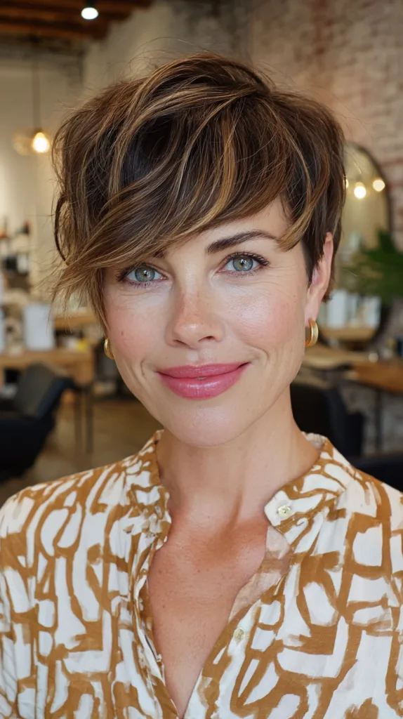 Chic Textured Pixie Cut with Subtle Caramel Highlights