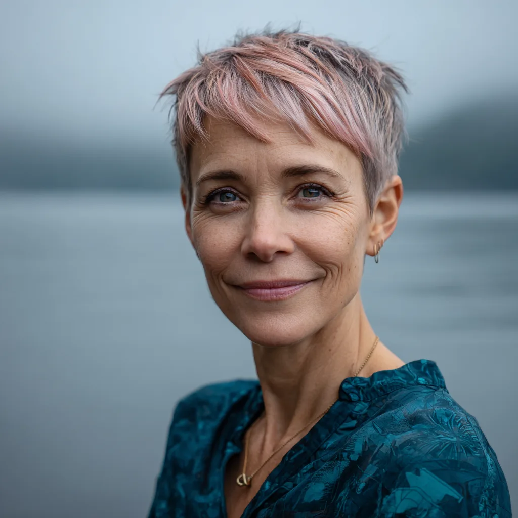 Chic Textured Pixie Cut with Subtle Pastel Highlights