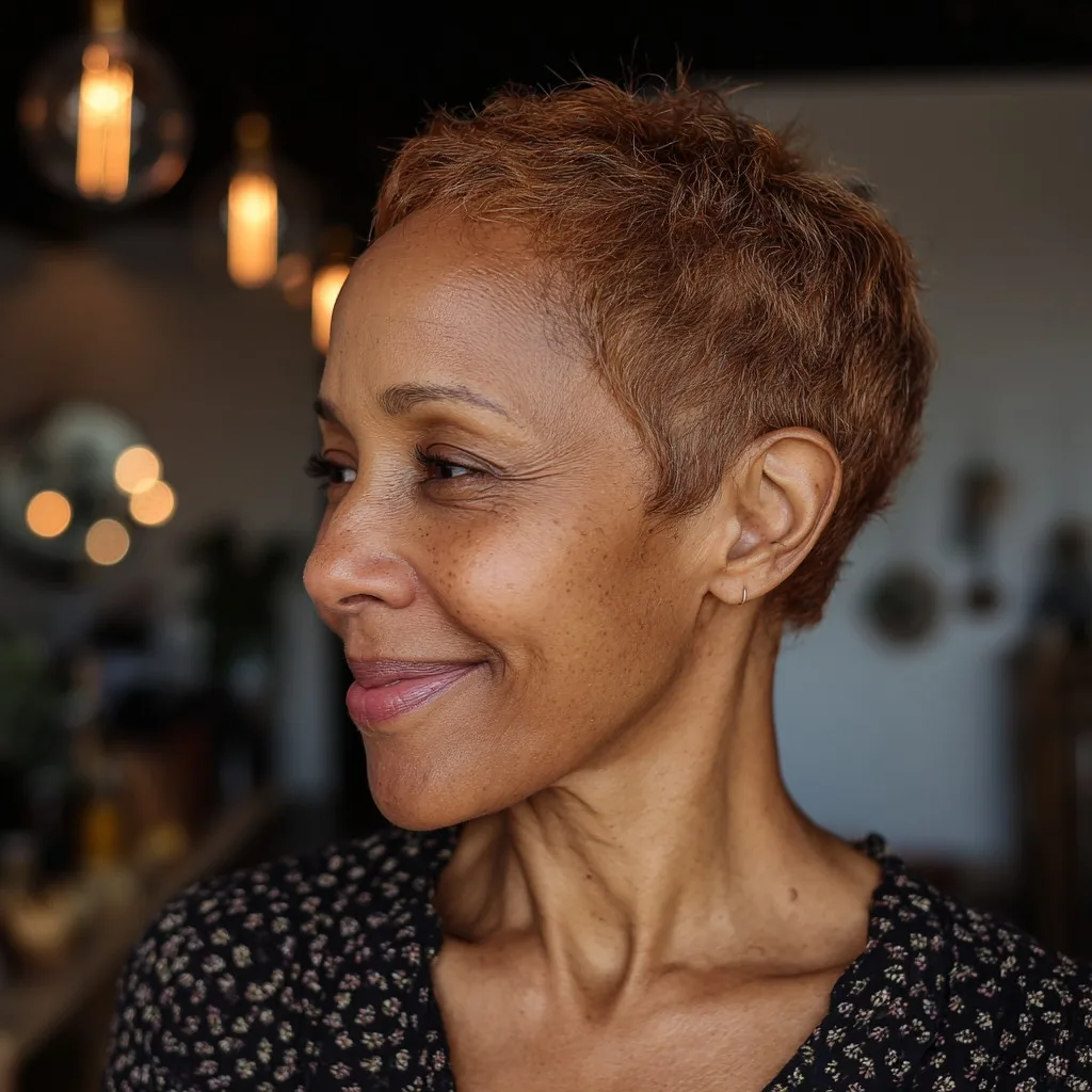 Chic Textured Pixie Cut with Subtle Warmth