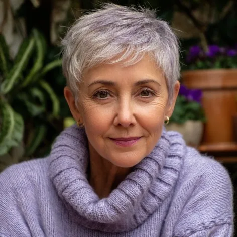 Chic Textured Pixie with Soft Lavender Hues