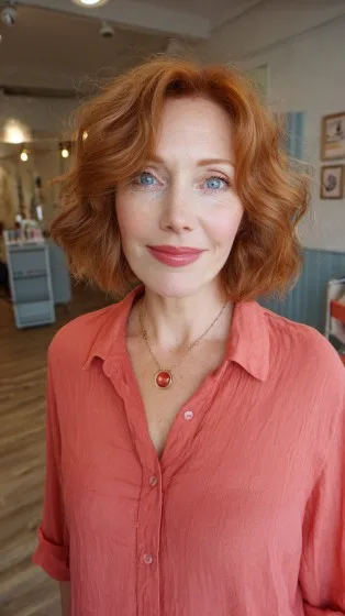 Chic Textured Red Bob with Defined Curls
