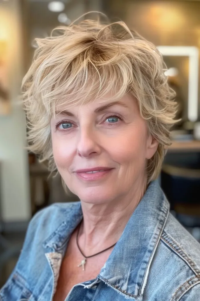 chic textured shag for older women with fine hair