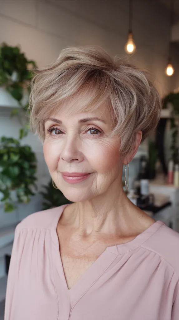 Chic Textured Short Cut with Soft Blonde Highlights