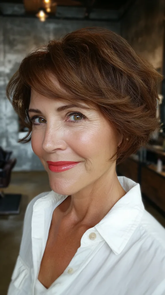 Chic Textured Short Cut with Warm Caramel Highlights