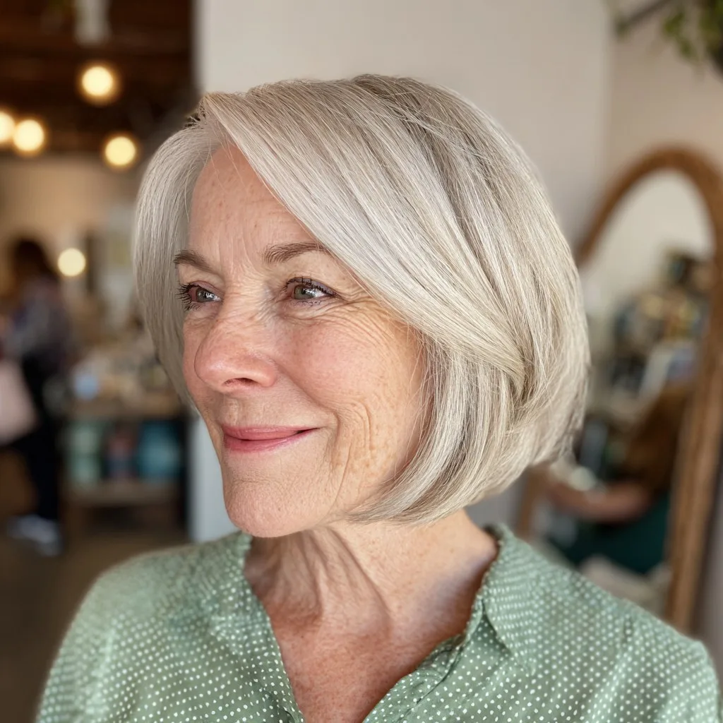 Chic Textured Silver Bob with Subtle Movement