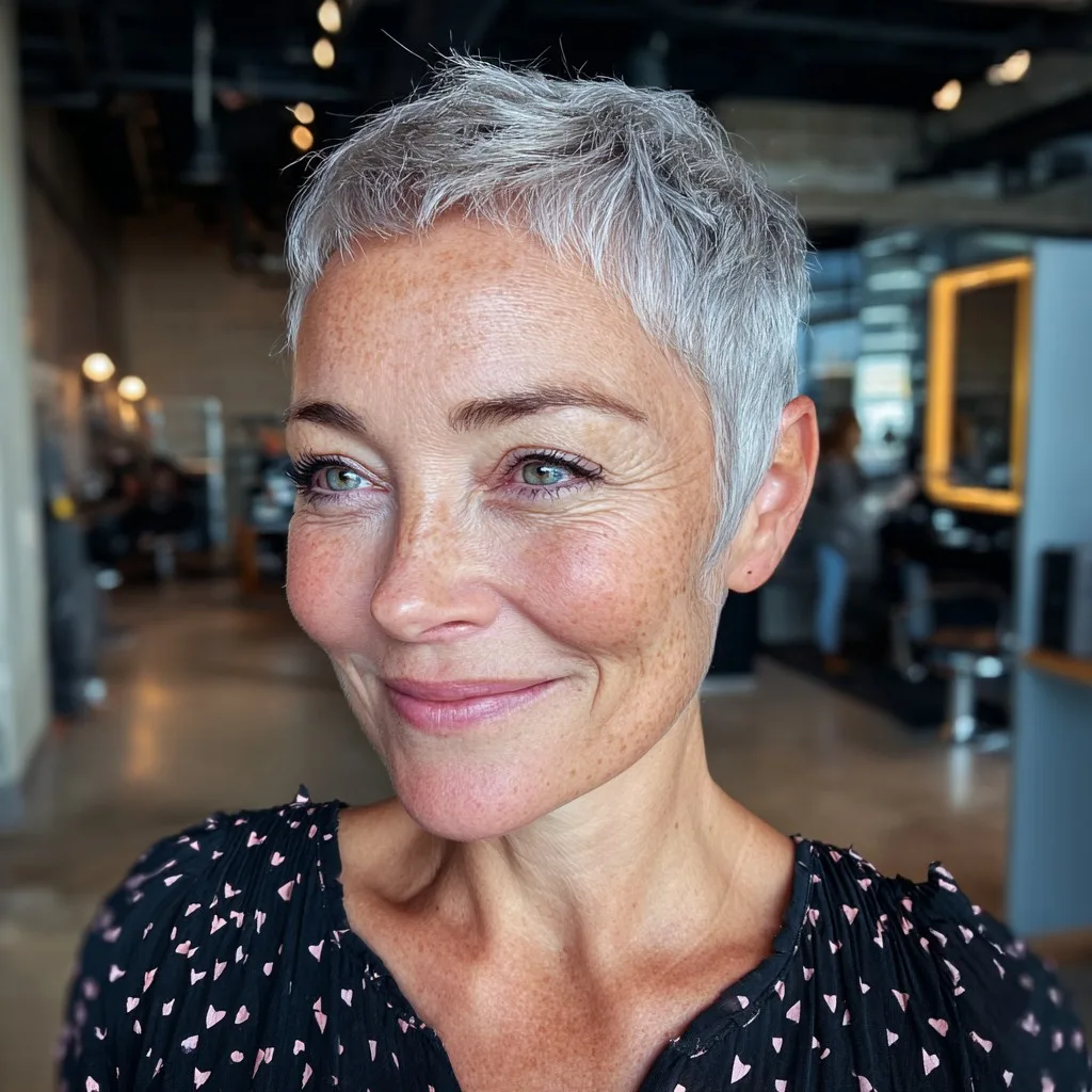 Chic Textured Silver Pixie with Defined Edges