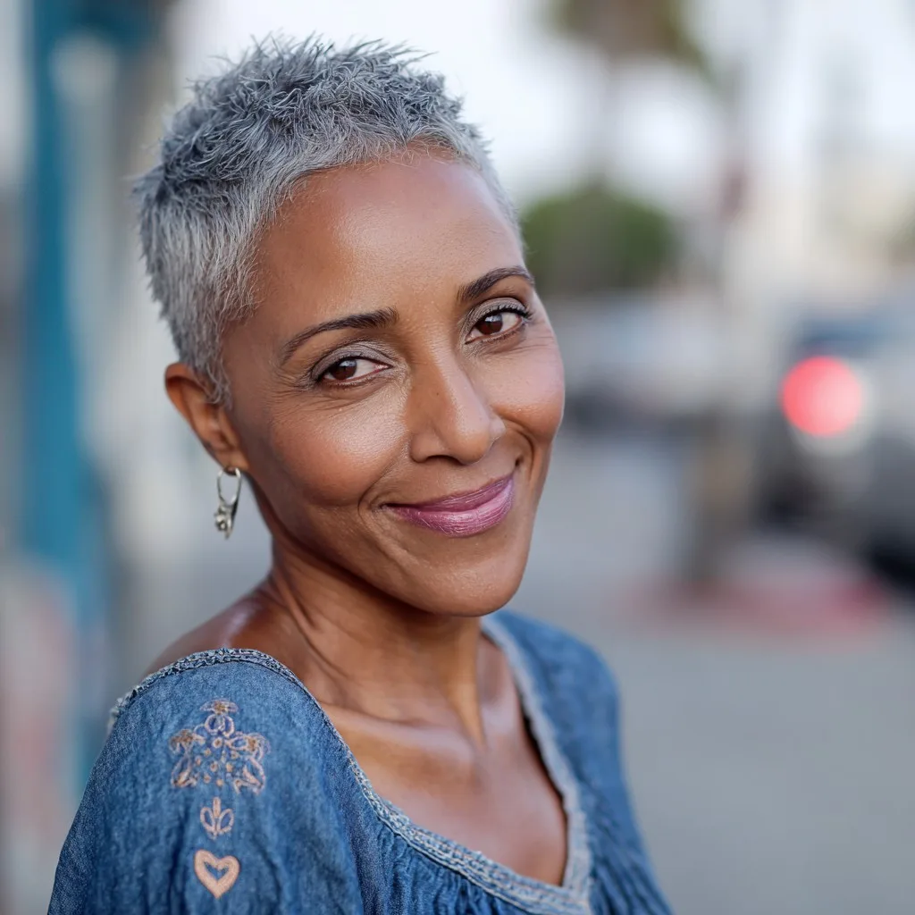 Chic Textured Silver Pixie with Defined Texture