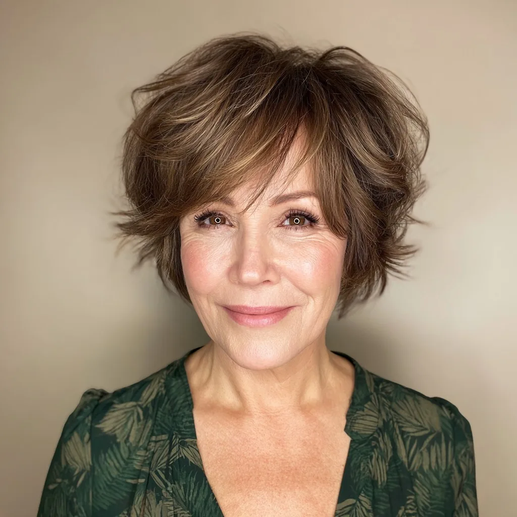 Chic Textured Warm Brown Pixie with Soft Volume