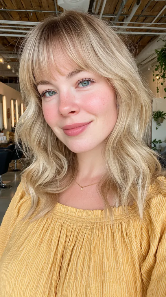 Chic Textured Waves with Soft Bangs