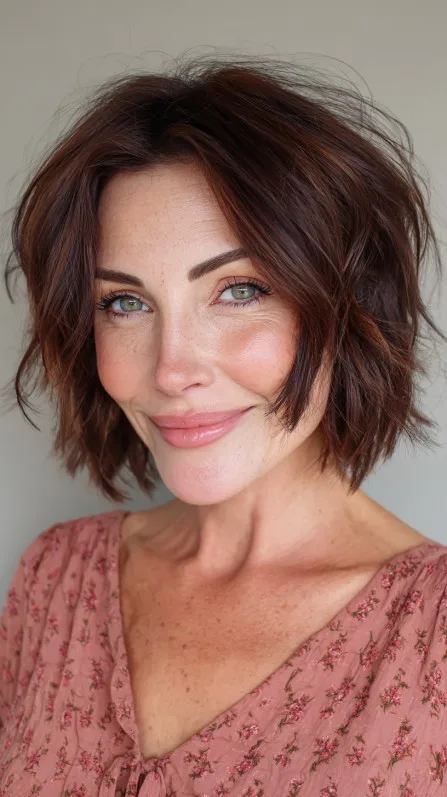 Chic Textured Wavy Bob with Subtle Highlights