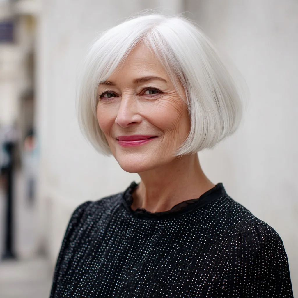 Chic Textured White Bob with Subtle Movement