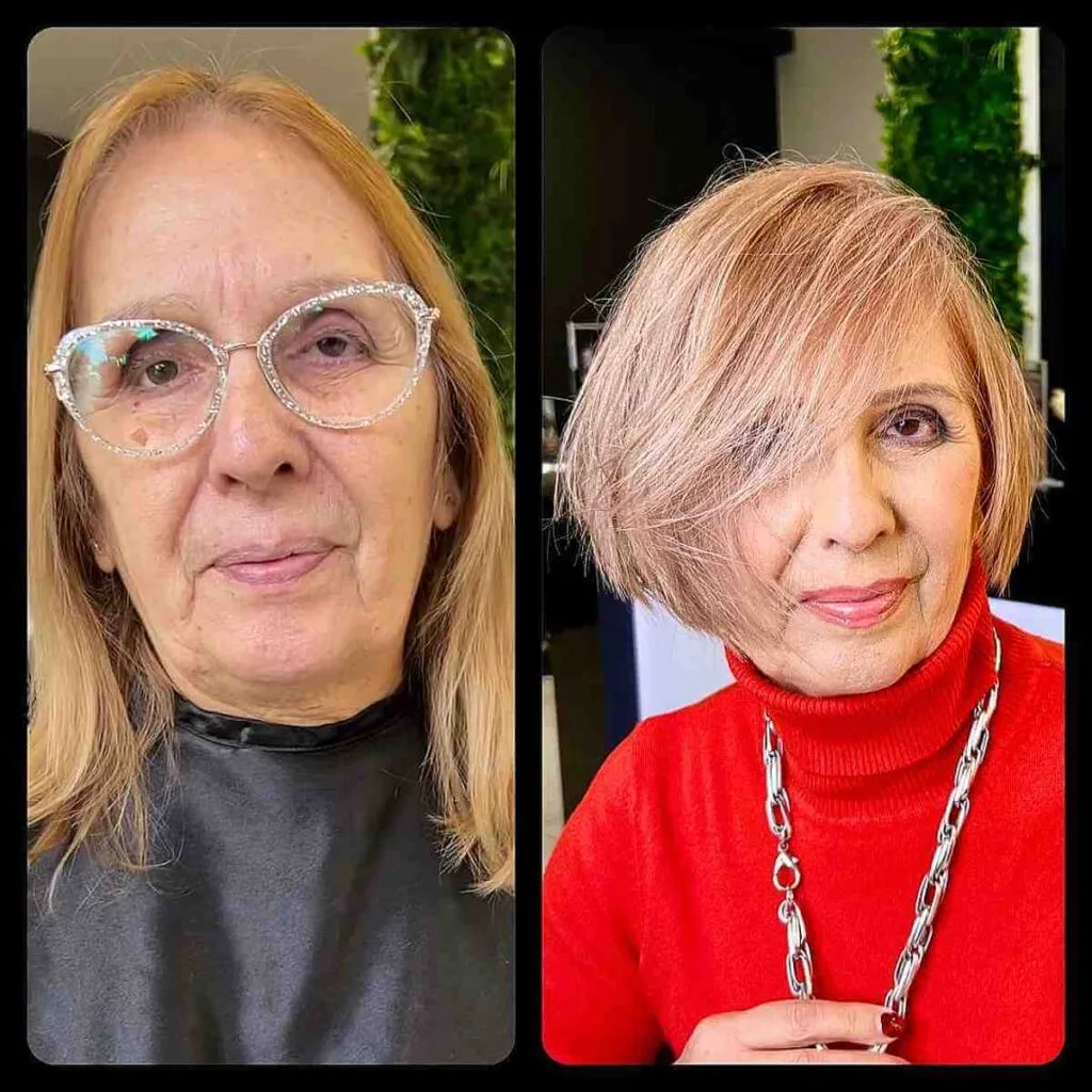 Chic Tousled Bob with Extended Side Bangs for 60-Year-Old Women