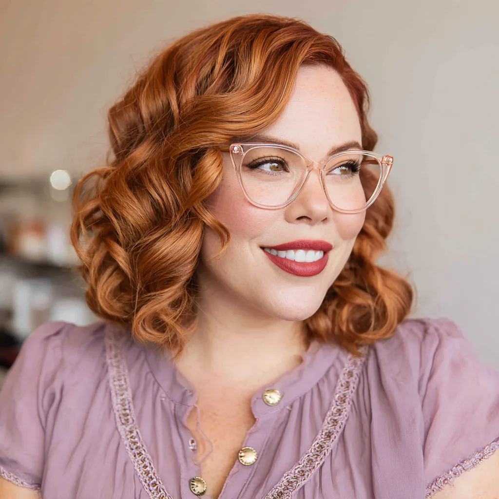 Chic Vintage-Inspired Curly Lob with Warm Tones