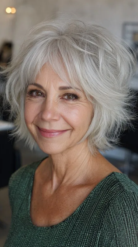 Chic Voluminous Grey Bob with Soft Layers