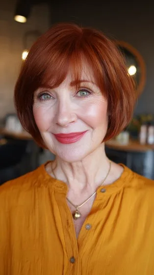 Chic Voluminous Red Bob with Soft Bangs
