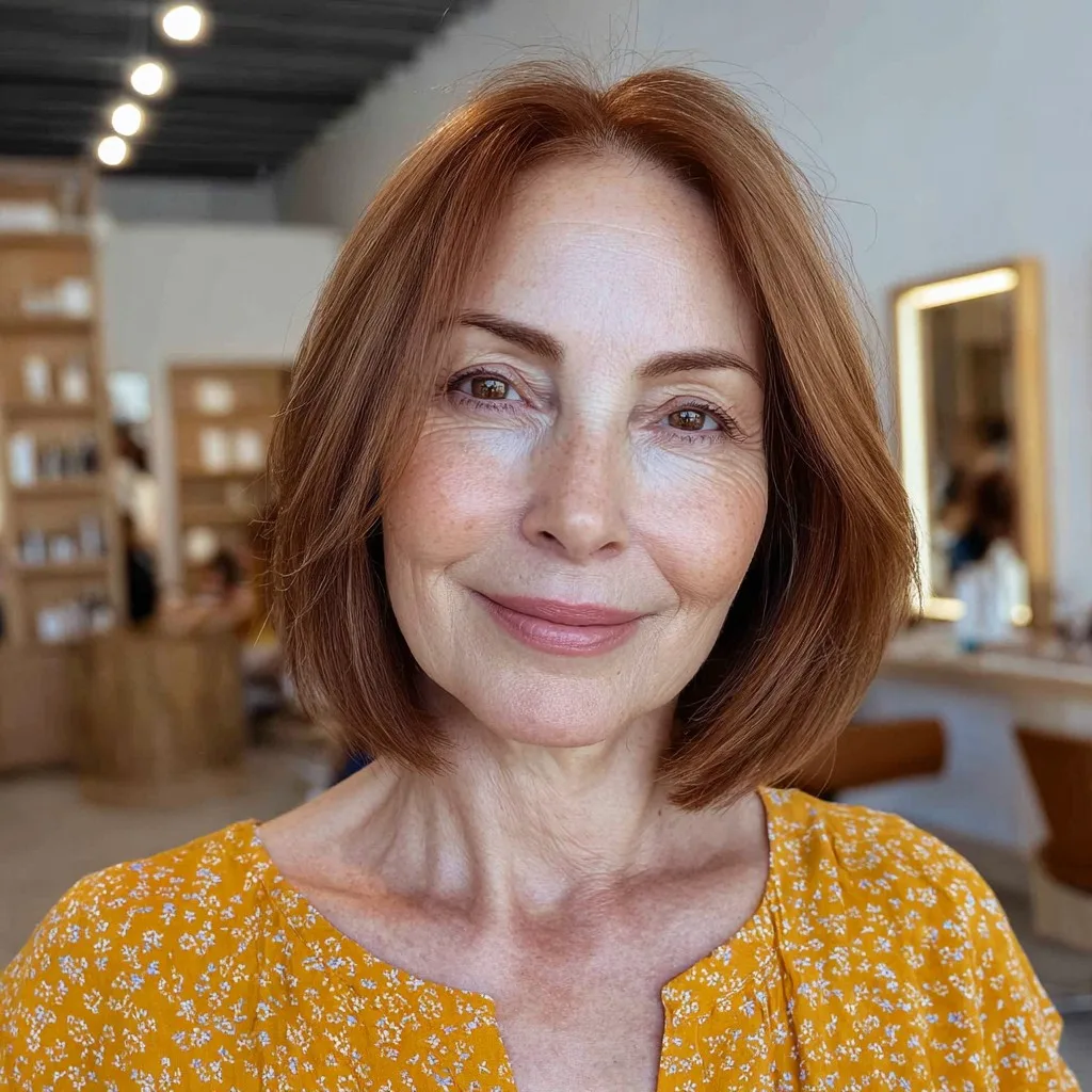 Chic Warm Brown Blunt Bob with Subtle Movement