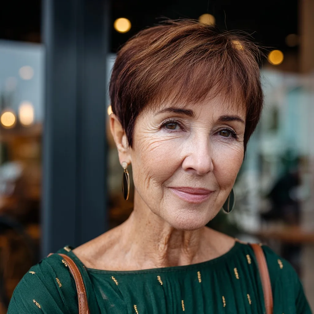 Chic Warm Brown Pixie Cut with Textured Layers