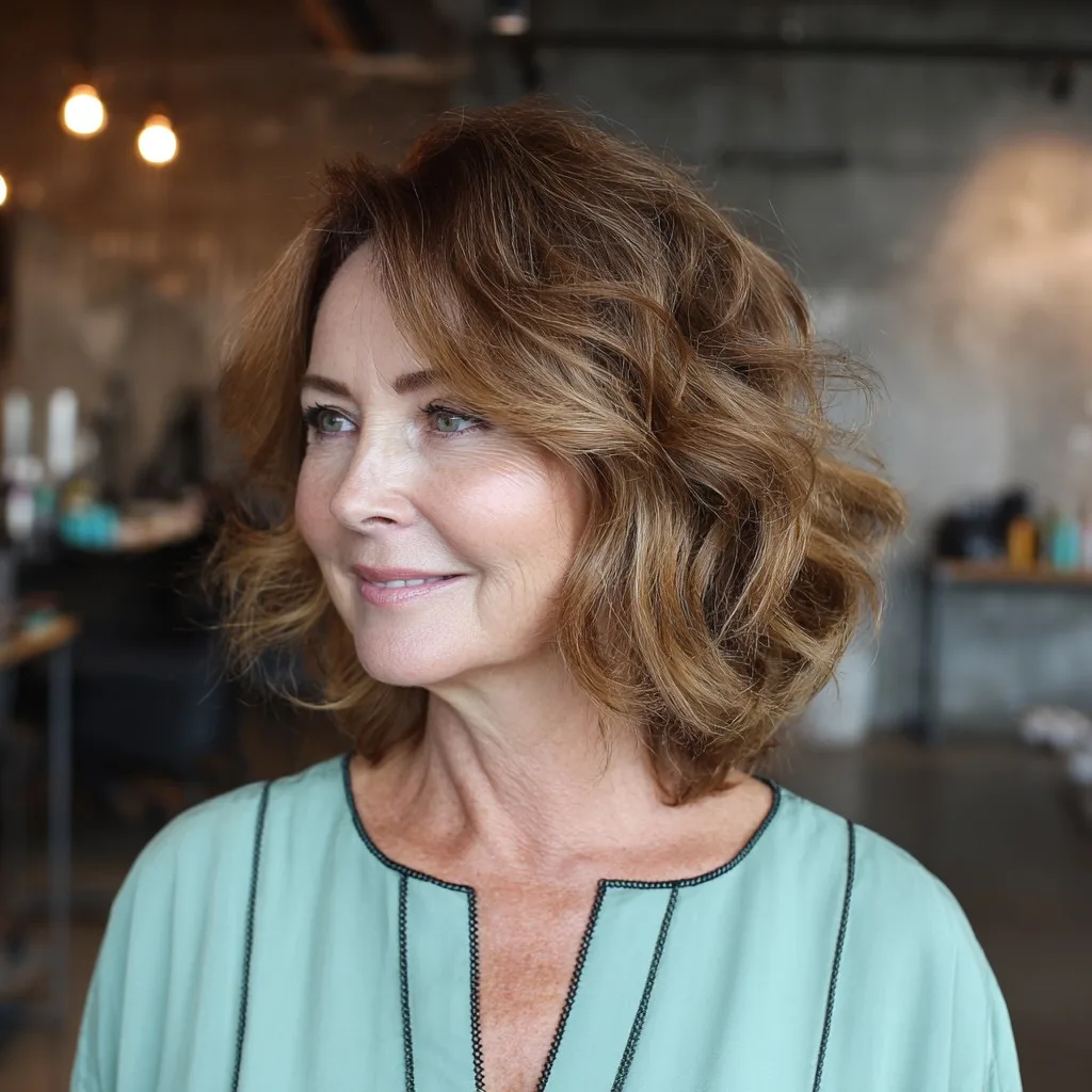 Chic Warm Brown Textured Bob with Soft Waves