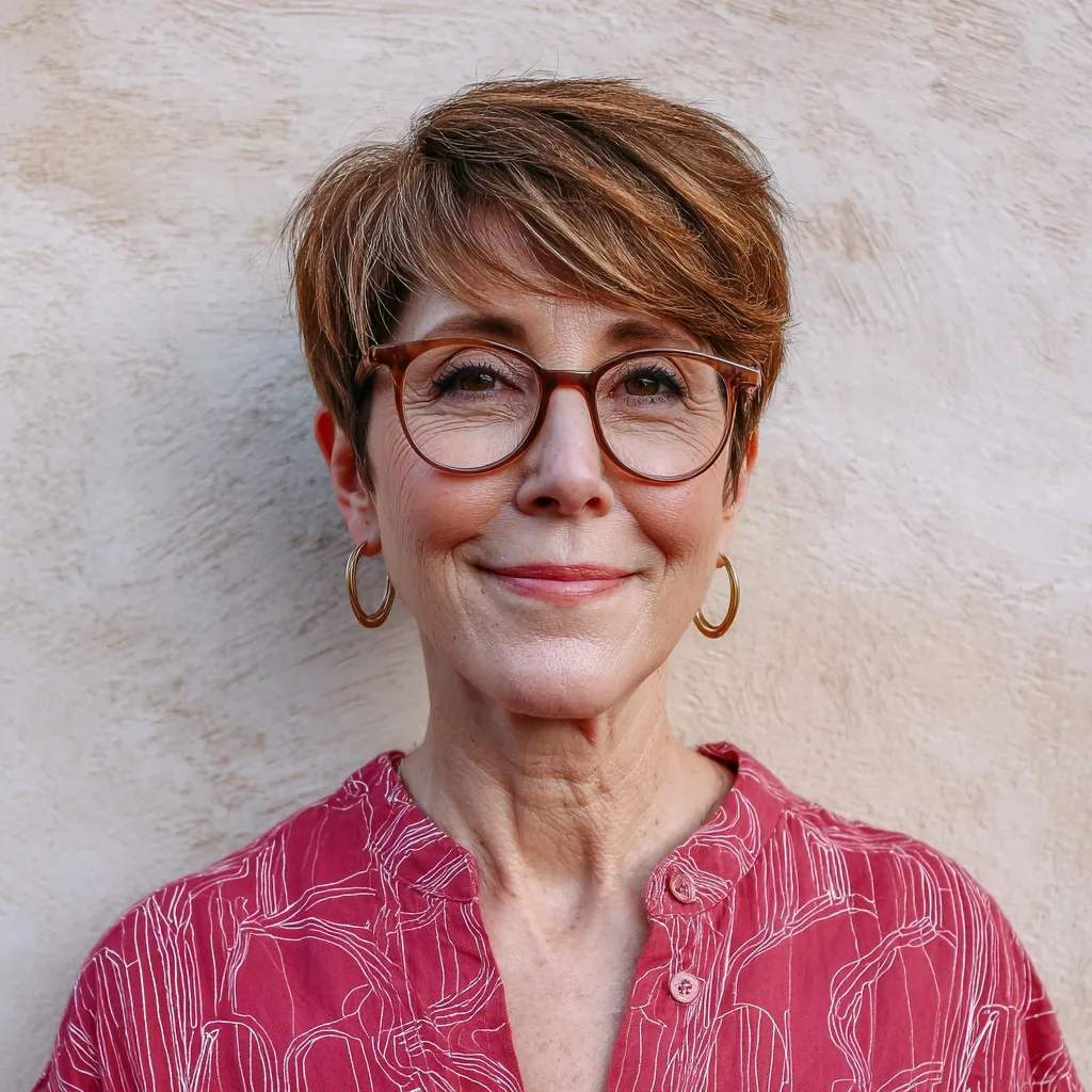 Chic Warm Brown Textured Pixie Cut with Soft Layers