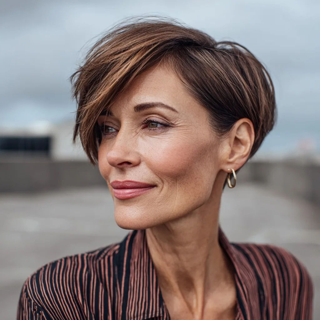 Chic Warm Brown Textured Pixie Cut
