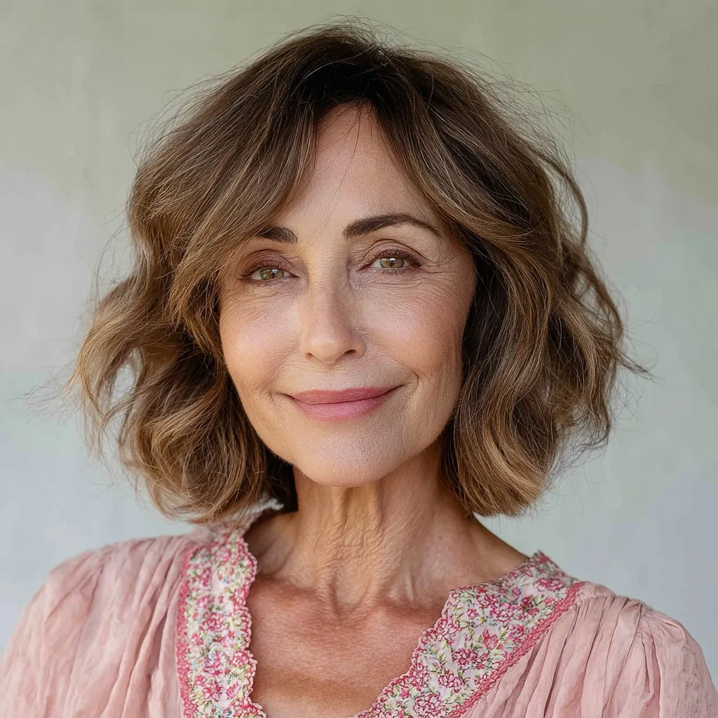 Chic Wavy Warm Brown Lob with Soft Texture