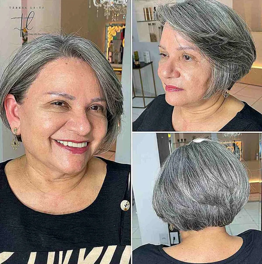 Chic Wedge Bob with Side Bangs for Women Over 50 with Fuller Face Shapes
