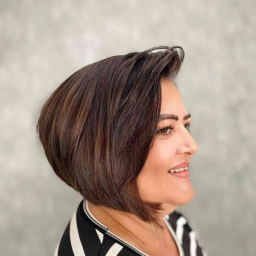 Chin-Length Bob Featuring Layered Stacking for Mature Overweight Ladies Over 50 with Fuller Face Shapes